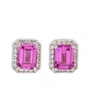 Suzy Levian Sterling Silver Emerald Cut Blue Sapphire Diamond Accent Halo Stud Earrings