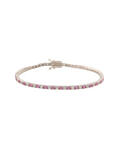 Suzy Levian Sterling Silver Round-cut Pink And White Sapphire Tennis Bracelet