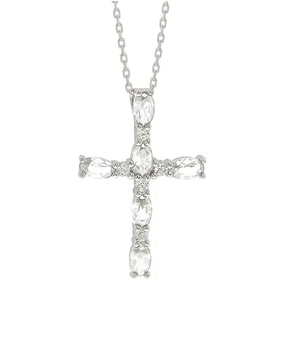 Suzy Levian Silver 0.02 Ct. Tw. Diamond & White Topaz Cross Pendant In Gold