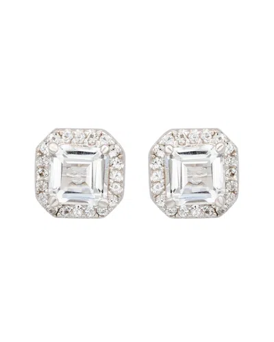 Suzy Levian Silver 0.02 Ct. Tw. Diamond & White Topaz Halo Studs In Metallic