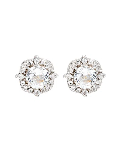 Suzy Levian Silver 0.02 Ct. Tw. Diamond & White Topaz Halo Studs In Metallic