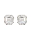 Suzy Levian Sterling Silver Assher Cut Yellow Sapphire Halo Stud Earrings