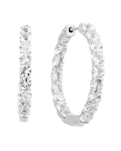 Suzy Levian Silver 0.02 Ct. Tw. Diamond & White Topaz Hoops In Metallic