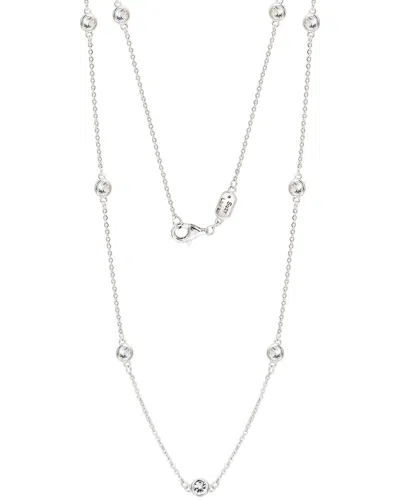Suzy Levian Silver 0.02 Ct. Tw. Diamond & White Topaz Station Pendant In Metallic