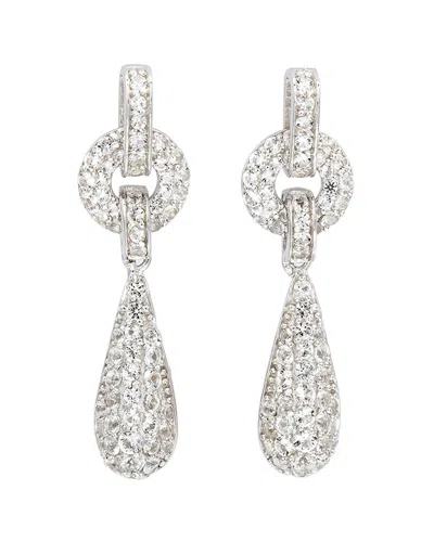 Suzy Levian Silver 0.02 Ct. Tw. Diamond & White Topaz Tear Drop Earring In Metallic