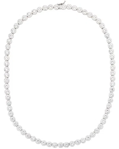 Suzy Levian Silver 0.02 Ct. Tw. Diamond & White Topaz Tennis Necklace In Neutral