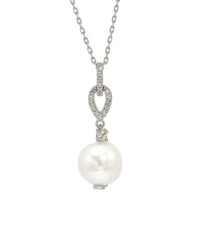 Suzy Levian Silver 0.20 Ct. Tw. Sapphire & 10mm Pearl Necklace