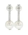 Suzy Levian Silver 0.23 Ct. Tw. Sapphire & 8mm Pearl Drop Earrings