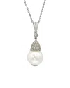 Suzy Levian Silver 0.37 Ct. Tw. Sapphire & 10mm Pearl Necklace