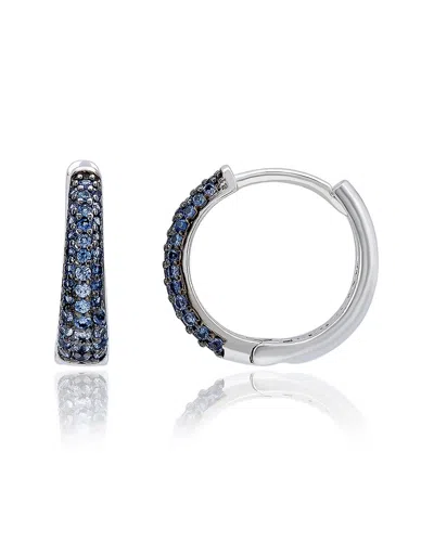 Suzy Levian Silver 0.39 Ct. Tw. Diamond & Blue Sapphire Huggie Hoop Earrings In Metallic