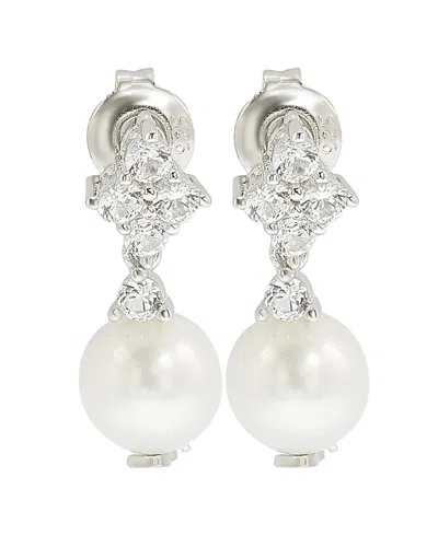 Suzy Levian Sterling Silver 8mm Cultured Freshwater Pearl Drop Earrings In White