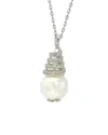 Suzy Levian Silver 0.62 Ct. Tw. Sapphire & 10mm Pearl Necklace