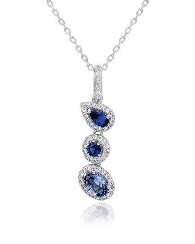 Suzy Levian Silver 1.06 Ct. Tw. Diamond & Blue Sapphire Multi-shape Drop  Pendant In Metallic