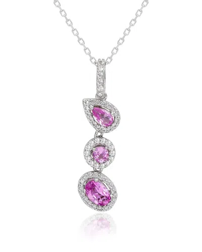 Suzy Levian Silver 1.06 Ct. Tw. Diamond & Pink Sapphire Multi-shape Drop  Pendant In Metallic