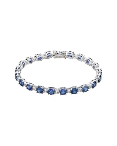 Suzy Levian Silver 12.78 Ct. Tw. Diamond & Blue Sapphire Tennis Bracelet In Metallic