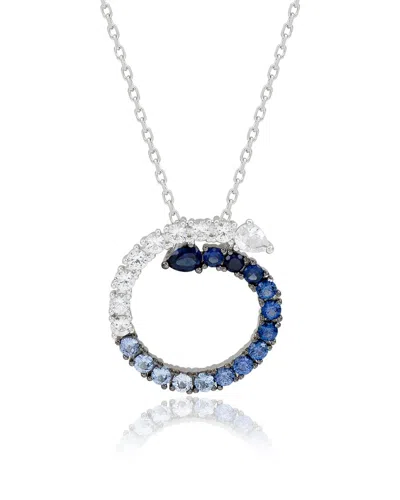 Suzy Levian Silver 2.00 Ct. Tw. Diamond & Blue Sapphire Circle Journey Pendant In Metallic