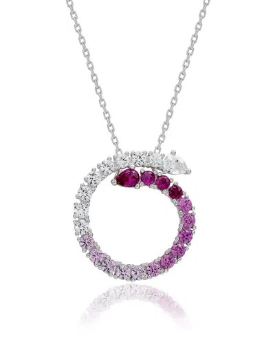Suzy Levian Silver 2.00 Ct. Tw. Diamond & Pink Sapphire Circle Journey Pendant In Metallic