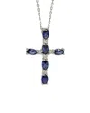 Suzy Levian Silver 2.22 Ct. Tw. Diamond & Sapphire Cross Necklace