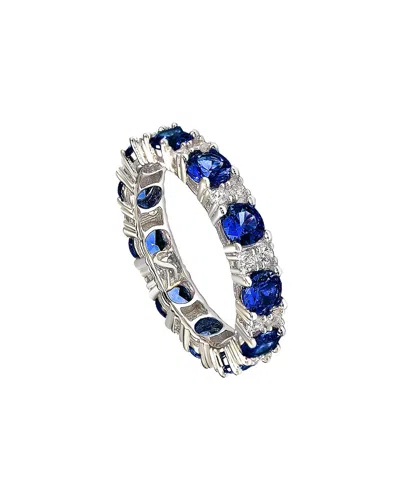Suzy Levian Silver 3.02 Ct. Tw. Diamond & Sapphire Eternity Ring In Blue