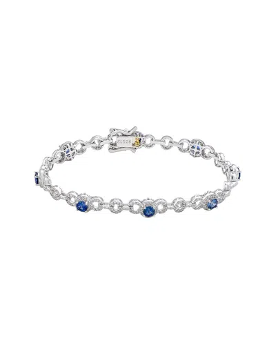 Suzy Levian Silver 3.86 Ct. Tw. Diamond & Blue Sapphire Tennis Bracelet In Metallic