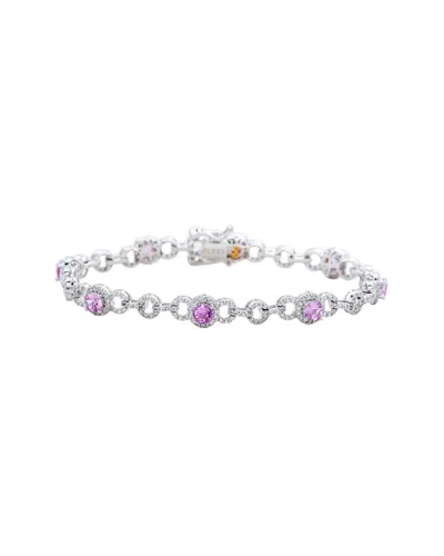 Suzy Levian Silver 3.86 Ct. Tw. Diamond & Pink Sapphire Tennis Bracelet In Metallic