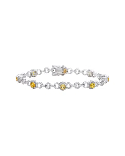 Suzy Levian Silver 3.86 Ct. Tw. Diamond & Yellow Sapphire Tennis Bracelet In Metallic