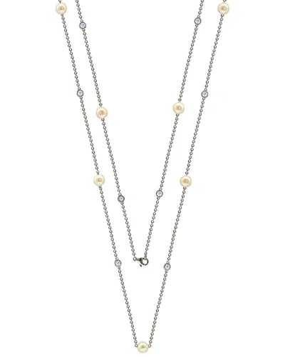 Suzy Levian Silver 3.90 Ct. Tw. Sapphire & 7-7.5mm Pearl Station Necklace