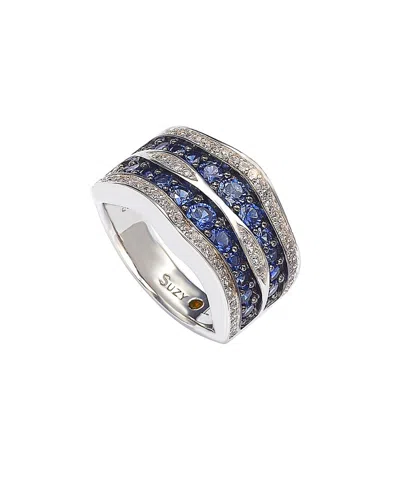 Suzy Levian Silver 4.35 Ct. Tw. Diamond & Sapphire Ring
