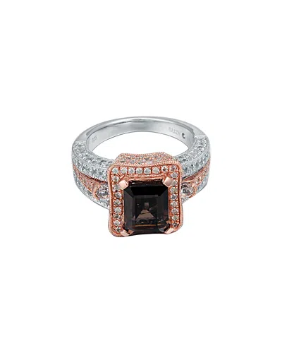 Suzy Levian Silver 5.45 Ct. Tw. Smoky Quartz & White Topaz Ring In Metallic