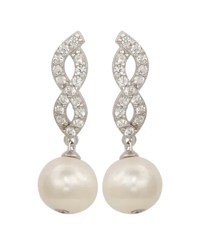 SUZY LEVIAN SUZY LEVIAN SILVER CREATED WHITE SAPPHIRE & 8MM PEARL INFINITY DANGLE EARRING
