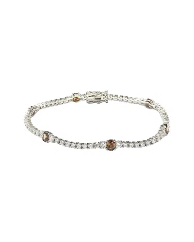 Suzy Levian Sterling Silver Red And White Cubic Zirconia Tennis Bracelet In Metallic
