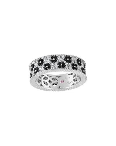 Suzy Levian Sterling Silver Black And White Cubic Zirconia Floral Eternity Band