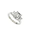 Suzy Levian Sterling Silver Emerald Cut 3.50cttw Cubic Zirconia 3-stone Engagement Ring