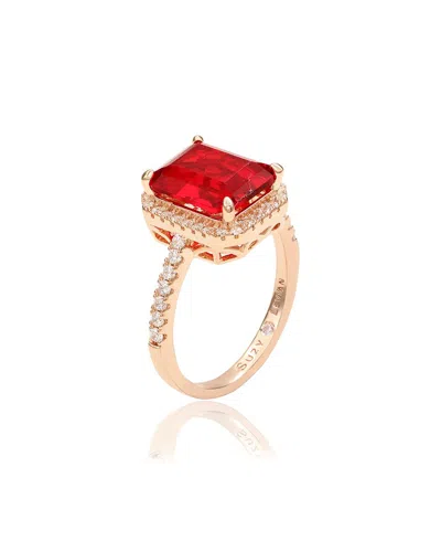Suzy Levian Silver Cz Ring In Red