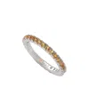 Suzy Levian Sterling Silver Thin Orange Cubic Zirconia Eternity Band In Orange