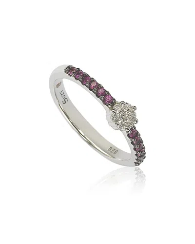 Suzy Levian Silver Cz Stackable Ring In Purple