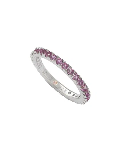 Suzy Levian Sterling Silver Thin Pink Cubic Zirconia Eternity Band