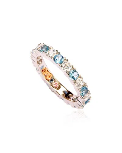Suzy Levian Sterling Silver Cubic Zirconia Aqua Blue Alternating Eternity Band
