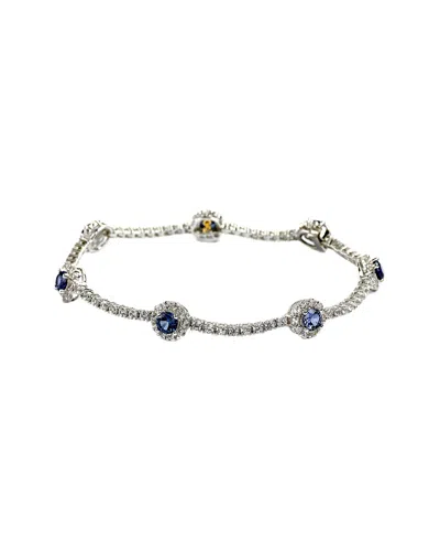 Suzy Levian Sterling Silver Sapphire And Diamond Accent Flower Tennis Bracelet - Blue