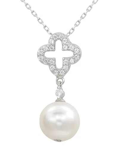 Suzy Levian Sterling Silver Clover White Sapphire And Cultured Pearl Pendant