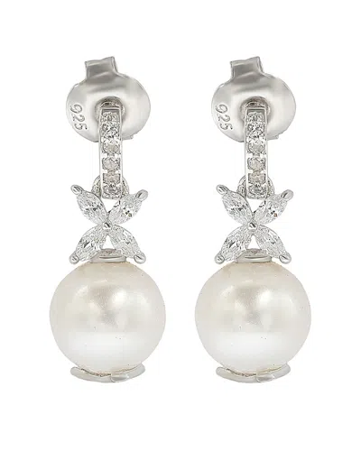 Suzy Levian Sterling Silver Pearl & White Sapphire Floral Earrings