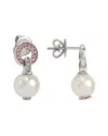 Suzy Levian Silver Sapphire Pearl Circle Earrings In Silver
