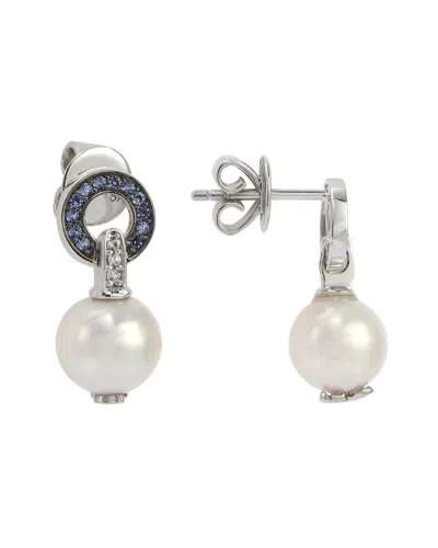 Suzy Levian Sterling Silver Pearl Drop Earrings In Blue