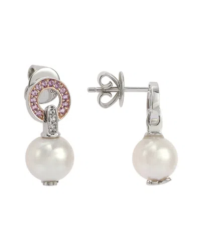Suzy Levian Silver Sapphire Pearl Circle Earrings