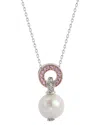 Suzy Levian Silver Sapphire Pearl Circle Pendant Necklace In Silver