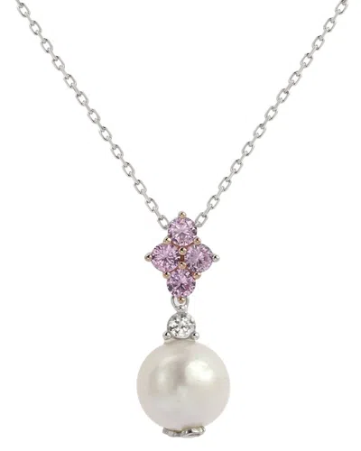 Suzy Levian Silver Sapphire Pearl Cluster Pendant Necklace