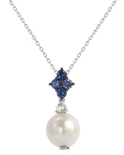 Suzy Levian Silver Sapphire Pearl Cluster Pendant Necklace