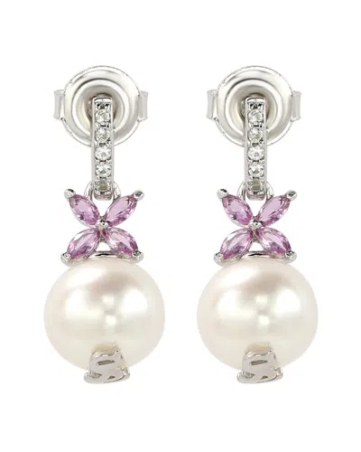 Suzy Levian Silver Sapphire Pearl Earrings