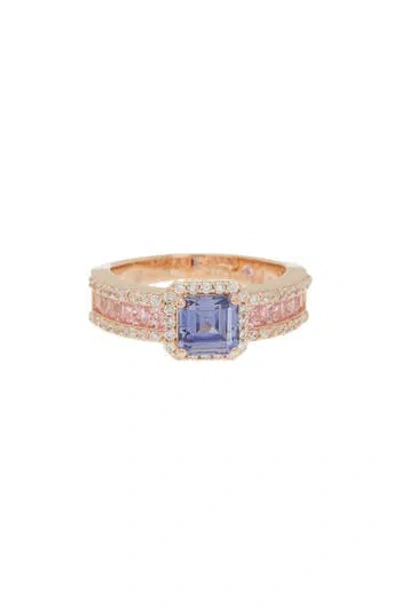 Suzy Levian Stering Silver Blue Tanzanite Pink Cubic Zirconia Ring In Blue/pink