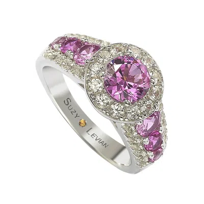 Suzy Levian Sterling Silver & Pink Sapphire Engagement Ring